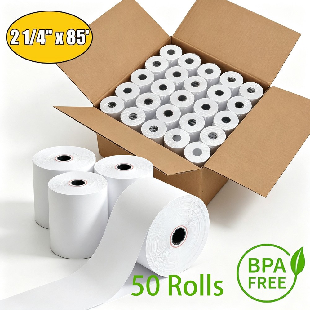 50 Rolls 2 1/4 x 85&prime; Thermal Paper Credit Card & Cash Register POS Receipt Paper