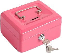 Small Cash Box with Money Tray – Metal Lock box for Kids 5.9&Prime; x4.7&Prime; x 3.2&Prime; Pink