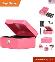 Double Layer Portable Cash Box for Valuables – Key Lock with 6 Compartment Tray