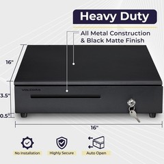 Secure Under Counter Cash Drawer for POS, 5 Bill/7 Coin, 16&Prime; Heavy Duty Design