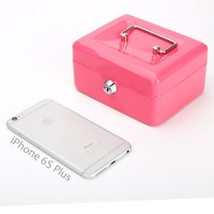 Small Cash Box, Key Lock, Metal, Double Layer, 2 Keys, Pink, 6 x 4.8 x 3.1