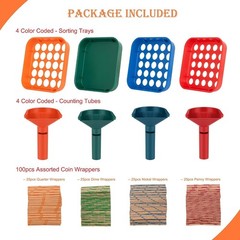 Comprehensive Coin Sorting & Wrapping Kit: 4 Trays, 4 Tubes & 100 Wrappers