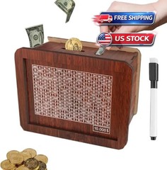 Wooden Cash Money Saving Challenge Box,Piggy Bank Kids &Adults,10000 Savings Cha