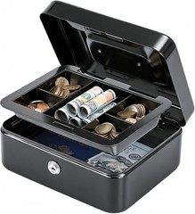 Compact Black Cash Box with Key Lock for Safe Storage & Portable Use, 1.8 lbs