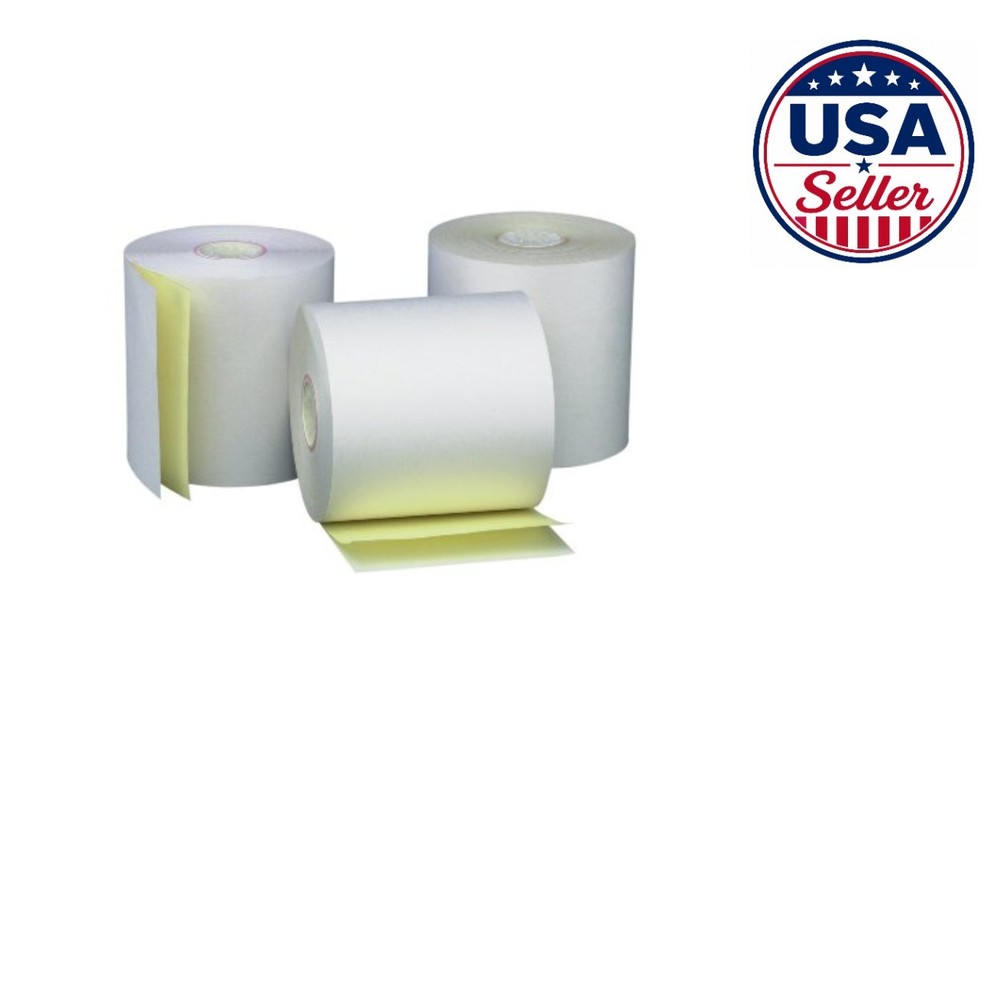 Carbonless Two Ply Receipt Roll 3×95 Feet White Canary 50 Rolls Per Carton