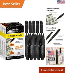 15 Pack Counterfeit Bill Detector Marker Pen, Made in The , 3 Times More Ink,…