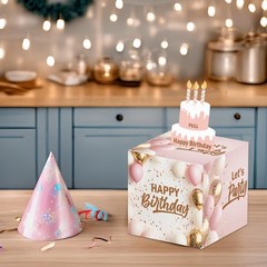 Simple Pink Birthday Money Box for Cash Pull Happy Birthday Boxes Gifts for M…