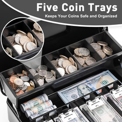 Locking Cash Box with Lock, Money Box with Cash Tray, Lock Safe Box with Key, Mo
