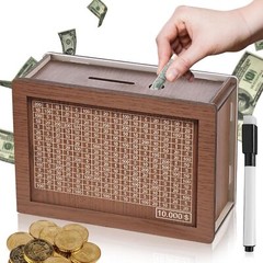 $10000 Cash Vault Wooden Savings Box Cash Saver Money Saving Challenge Coin