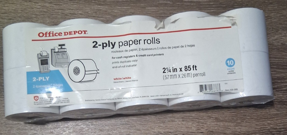 Office Depot 2 Ply Paper Rolls 10 Count 21/4 X 85’ White/ White New