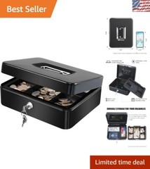 Durable Black Alloy Steel Cash Drawer with Dual Layer Compartments & Secure Lock
