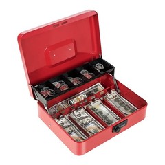 11.8×9.4×3.54 In Red Metal Cash Box Money Tray Combination Lock Safe