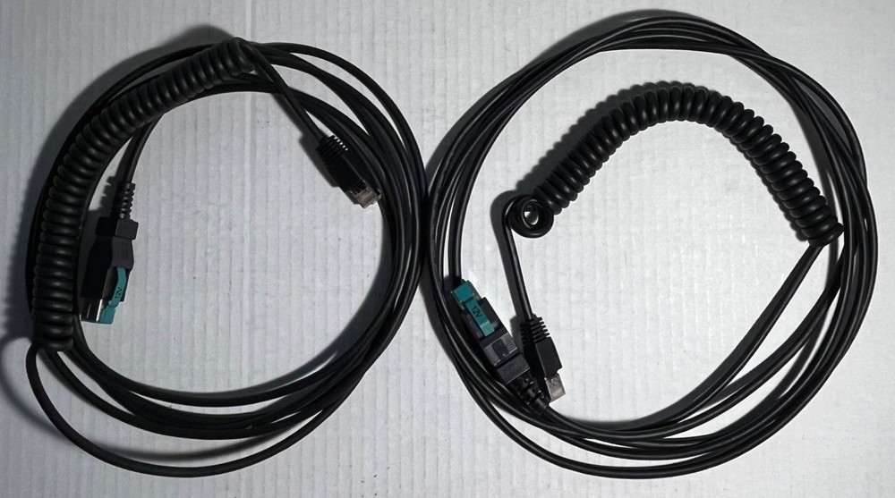 Barcode Scanner Cables 12V Black Coiled & Straight Lot of 2 POS Terminals
