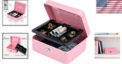 Chic Pink Small Safe Cash Box with Key & Removable Money Tray – 7.87&Prime; Dimensions