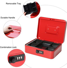 Cash Box with Money Tray, Large Money Box with Combination Lock, 9.8 X 7.9 X 3.