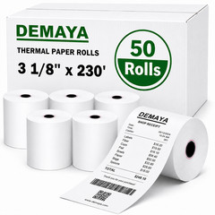 Thermal Paper Rolls 3 1/8&Prime; x 230ft – Pack of 50, Fits Most Receipt Printers