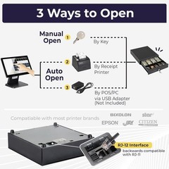 13&Prime; Durable Electronic Cash Register Drawer with 4 Bill & 5 Coin Slots – Black