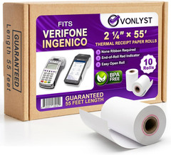 Verifone & Ingenico Thermal Paper Rolls 2 1/4&Prime; X 55&prime; BPA Free Receipt Paper