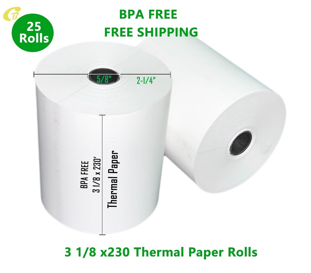 3 1/8&Prime; x 230&prime; THERMAL POS RECEIPT PRINTER ROLL PAPER BPA FREE USA 25 ROLLS