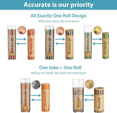 Coin Sorter Tube Coin Counter with Coin Wrappers, 5-In-1 Change Sorter Coin Orga