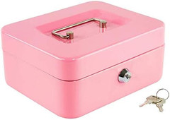 Locking Steel Medium Cash Box with Removable Coin Tray and Key Lock,7.87&Prime;X 6.30&Prime;