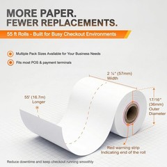 BPA-Free Square Terminal Paper Rolls 2 1/4&Prime; x 55&prime; – 50 Pack
