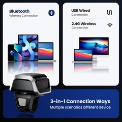 Wearable Finger Ring 2D QR Code Scanner Inventory Barcode Reader for iPad iPhone
