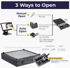 Cash Register Drawer Square 5 Bill 6 Coin Tray Under Counter Epson POS Printer