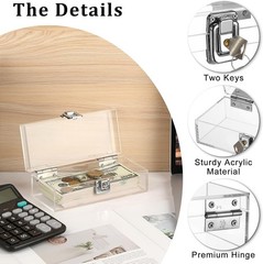 Lockable Money Storage Box Clear Acrylic Cash Holder with Key Lock Cash Organ…