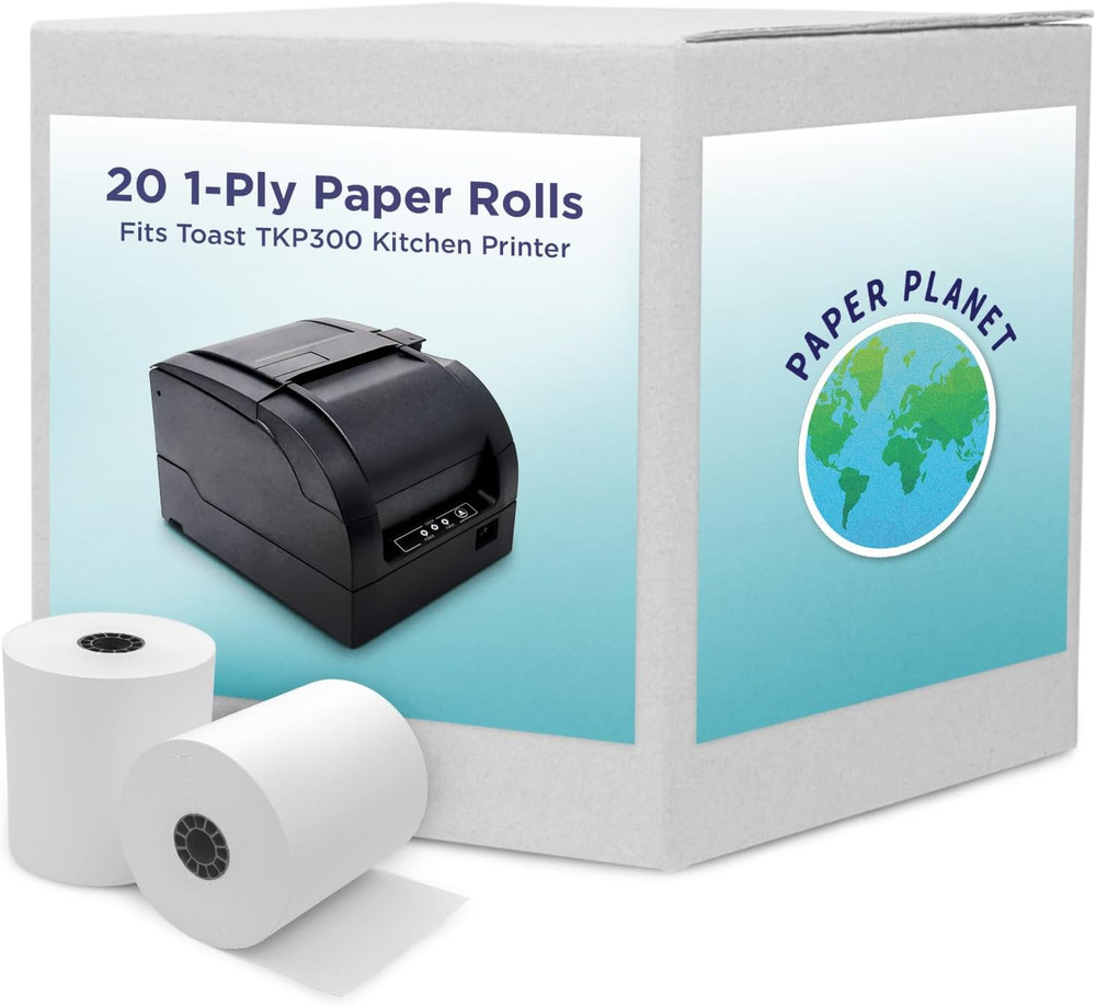 1-Ply White Bond Paper for Toast Kitchen Printer by Paper Planet | 20 Rolls | Co