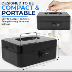 8&Prime; Metal Cash Box with Lock | Cash Safe Lock Box with Money Tray | 5 Lockable Dr