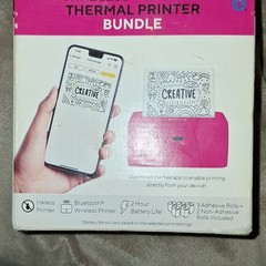Wireless Bluetooth Thermal Printer Bundle, 200 DPI, 1200mAh, USB-C, Pink, 5 Rol…