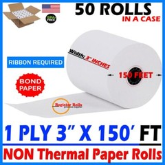 3 x 150 1-ply bond receipt paper pos kitchen printer paper 50 rolls in a case