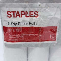 Staples 1-Ply Paper Rolls 3in x 128ft White 10 Pack for Cash Registers