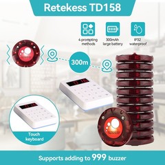 Retekess TD158 Restaurant Wireless Paging Queuing Calling System 10 Coaster Bar