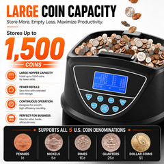 Electronic USD Coin Sorter and Counter, LCD Display, Sorts 270 Coins Per Minute