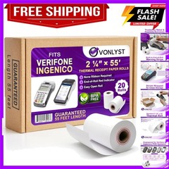 Verifone & Ingenico Thermal Paper Rolls 2 1/4&Prime; x 55&prime; 20 Pack BPA Free Receipt…
