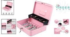 Pink Cash Box with Key Lock and Tiered Coin Tray for Secure Storage