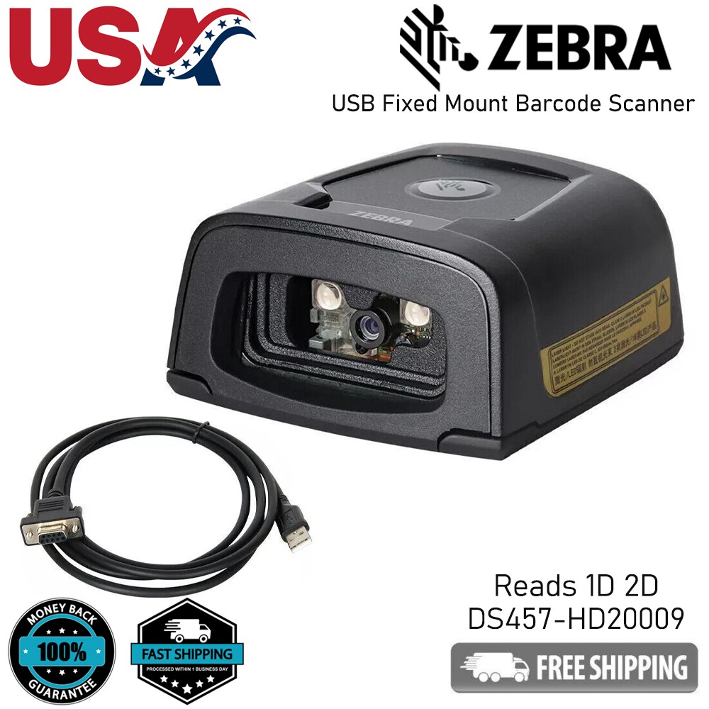 Zebra DS457-HD20009 Fixed Mount Barcode Scanner 2D/1D/QR Reader with USB Cable