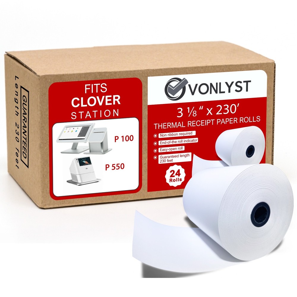 Vonlyst Thermal Receipt Paper Rolls 3 1/8&Prime; x 230&prime; for Clover Station (24 rolls)