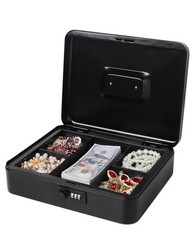 Black Large Metal Cash Box Combination Lock Money Tray 11.8×9.5×3.54 Inch