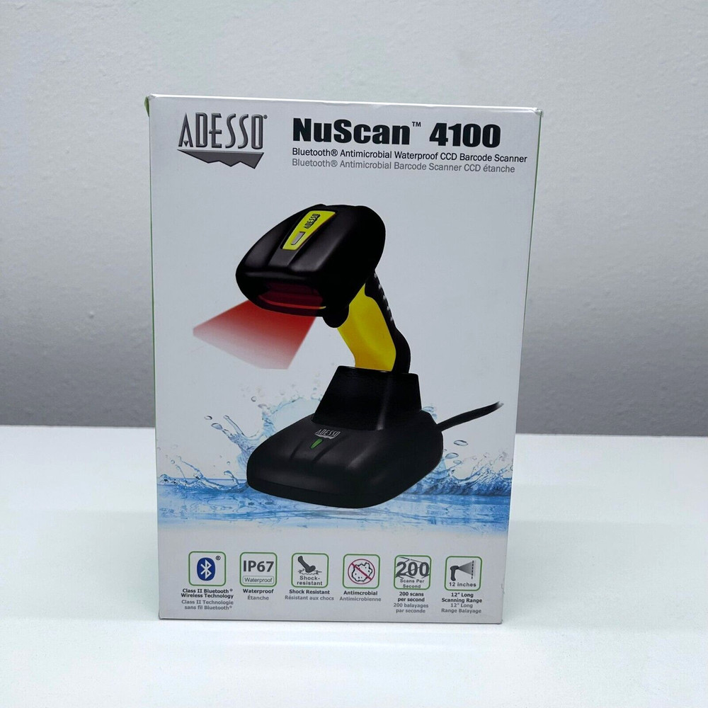 Adesso NUSCAN 4100B Bluetooth Antimicrobial Waterproof CCD Barcode Scanner