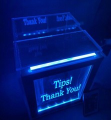 Personalized Tip Box Raffle Fund Raiser Donation Jar Engraved Light Changing LED