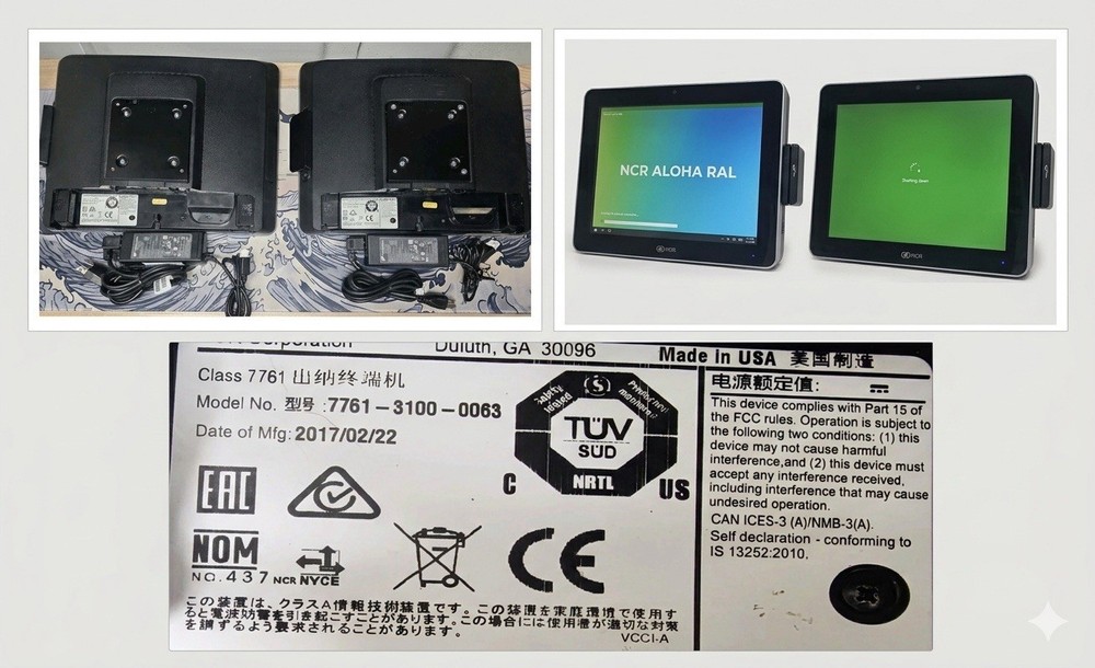 Set Of 2 NCR 7761-3100-0062 15&Prime; Touchscreen Terminal POS w Card Readers No Bases