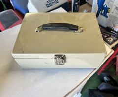 Metal Locking Cash Box w/ Handle, Portable, Removable Coin Tray, Beige