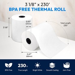 BPA Free Thermal Receipt Paper Rolls 3 1/8&Prime; x 230&prime; – 50 Pack, 48 GSM POS Tape