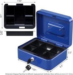 Multi-Compartment Cash Box with Key Lock – Elegant Blue Design, 7.87&Prime; x 6.30&Prime;