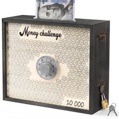 Mczxon 10000 Savings Challenge Box with Lock, Wooden Large 10k Money Saving B…