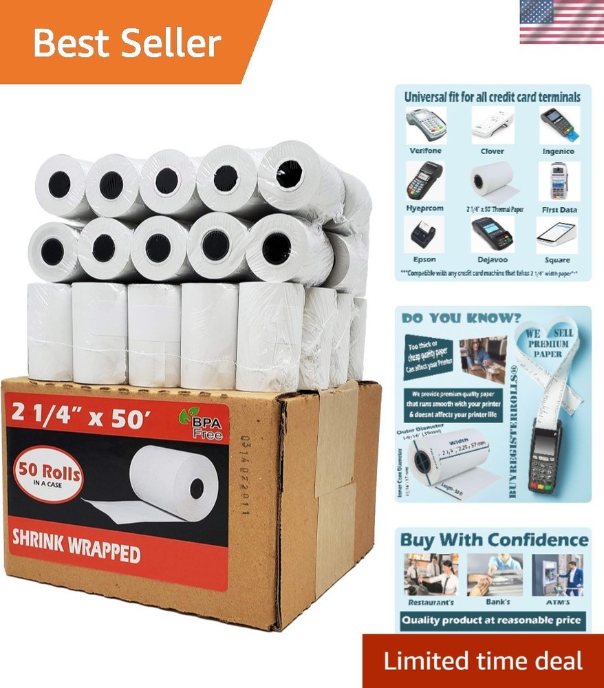Versatile 2 1/4&Prime; x 50&prime; Thermal Paper Rolls – 50 Count, German Quality