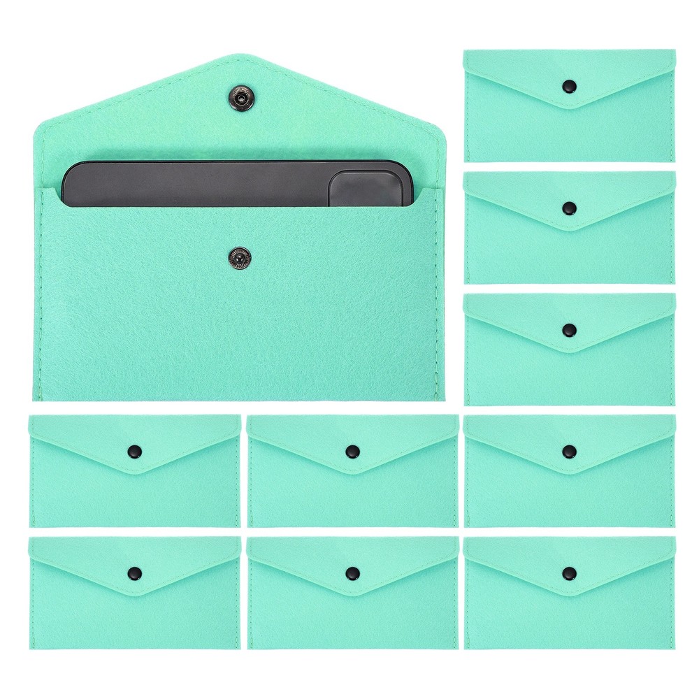 10Pcs Felt Money Bag, Cellphone Sleeve Case Pouch Cash Bag, Light Blue Green